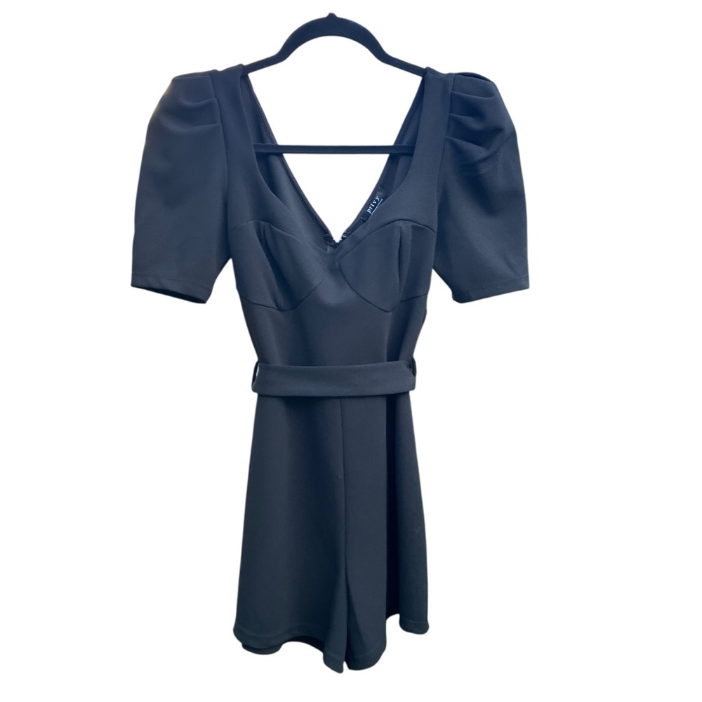 Privy Puff Sleeve‎ Sweetheart Belted Fit & Flare Dress Black Size S